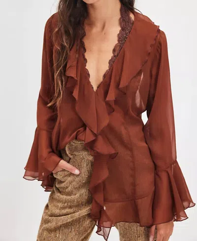 Free People Bali Tulula Chiffon V-neck Top In Umber Earth Combo In Brown