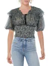 FREE PEOPLE BEATRICE WOMENS SMOCKED FLORAL PULLOVER TOP