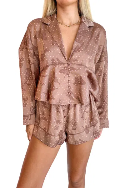 FREE PEOPLE BEAUTY SLEEP PJ SET IN CHOCOLATE DOT