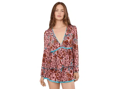 Free People Bed To Brunch Set Women's Pajama Sets Salmon Rose Combo: Sm In Brown