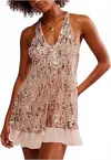 Free People Bejeweled Halter Neck Sequin Minidress In Pink