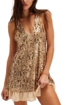 Free People Bejeweled Halter Neck Sequin Minidress In Gold