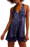 Free People Bejeweled Halter Neck Sequin Minidress In Navy