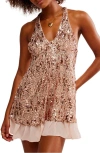 Free People Bejeweled Halter Neck Sequin Minidress In Rose Gold