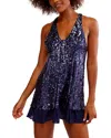 Free People Bejeweled Halter Neck Sequin Minidress In Navy