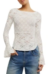 Free People Bell Sleeve Sheer Cotton Blend Lace Top In Gold