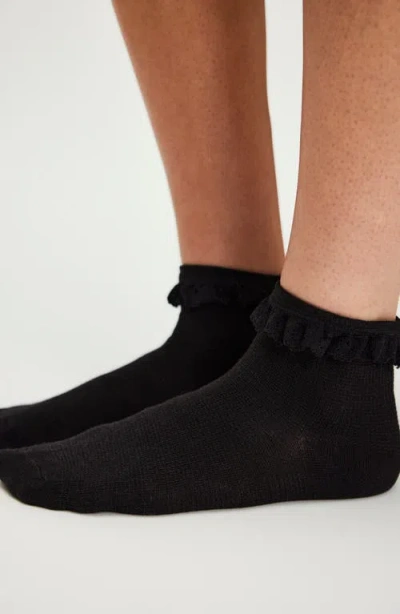 Free People Beloved Waffle Knit Ankle Socks In Black