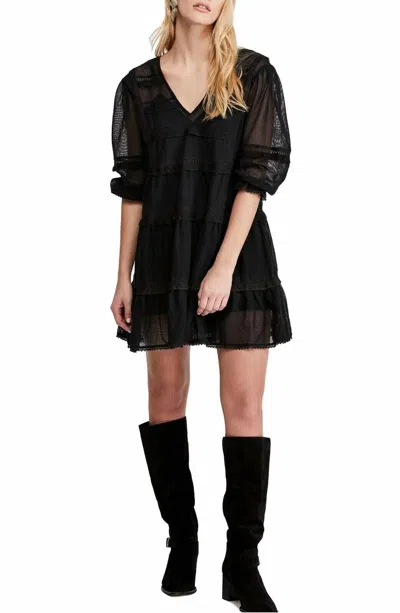 Free People Berlin Trapeze Embroidered Semi Sheer Lace Slip Mini Dress In Black