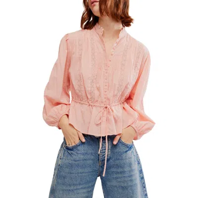 Free People Best Of Me Lace Tie Waist Shirt In Mellow Rose