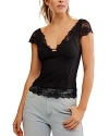 Free People Better Not Lace Trim Cap Sleeve Top In Black