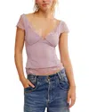 Free People Better Not Lace Trim Cap Sleeve Top In Dawn Pink