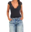 Free People Better Not Lace Trim Cap Sleeve Top In Black