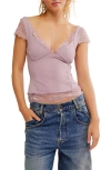 Free People Better Not Lace Trim Cap Sleeve Top In Dawn Pink