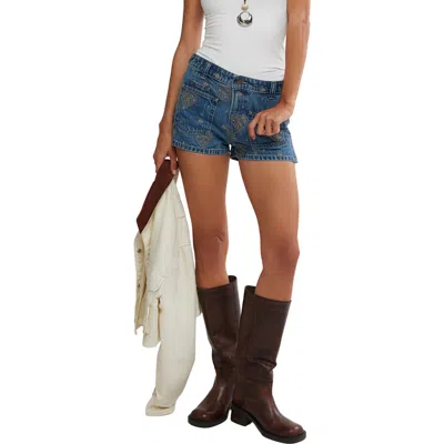 Free People Bettie Embroidered Denim Shorts In Blue