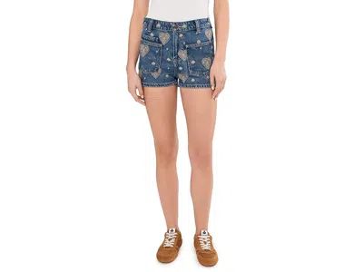 Free People Bettie Embroidered Short In Denim In Blue