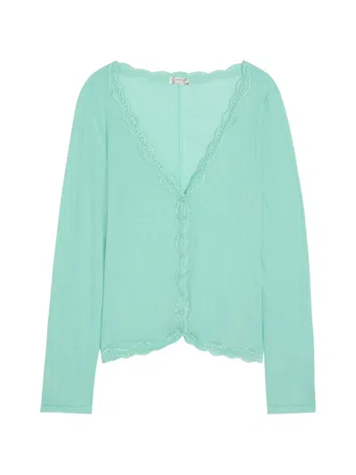 Free People Big Love Lace-trim Knit Cardigan In Green