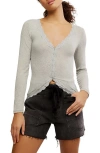 Free People Big Love Lace Trim Knit Button-up Top In Gray