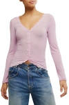 Free People Big Love Lace Trim Knit Button-up Top In Neutral