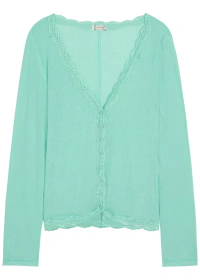 Free People Big Love Lace-trim Knit Cardigan In Green