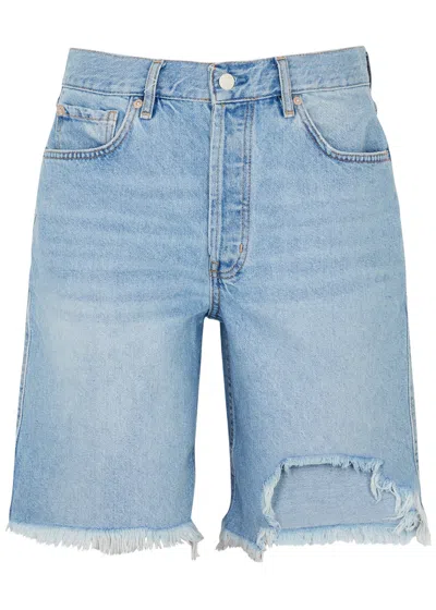 Free People Big Sur Coast Distressed Denim Shorts In Light Blue