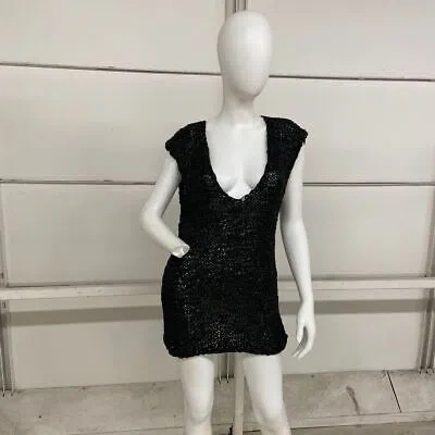 Pre-owned Free People Billie Vegan Crochet Leather Tunic Dress Women's Size Xs In Black