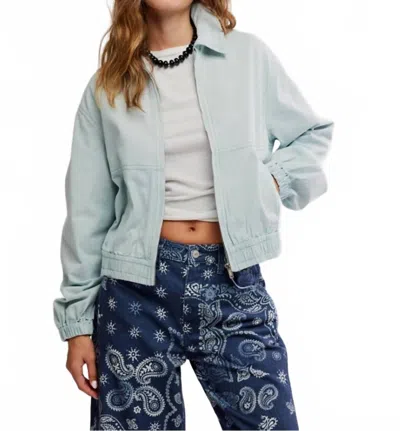 Free People Birdie Denim Collared Neck Jacket In Pearl Blue