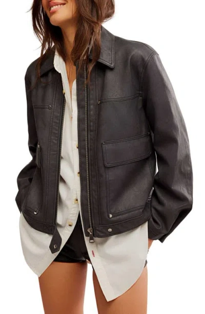 Free People Blair Faux Leather Jacket In Charcoal Combo