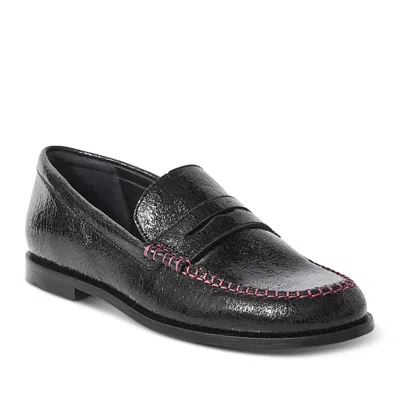 Free People Blanket Stitch Penny Loafers Women 8.5m Black Leather Shoes Hawk2735
