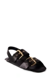 Free People Blossom Buckle Flat Sandal In Black Leather
