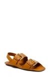 Free People Blossom Buckle Flat Sandal In Luggage Leather