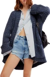 Shop Free People Blossom Cotton Open Front Cardigan In Blue