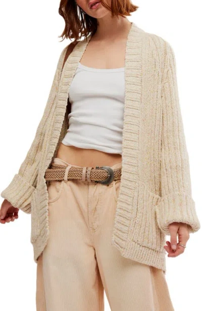 Free People Blossom Cotton Open Front Cardigan In Ivory Pastel