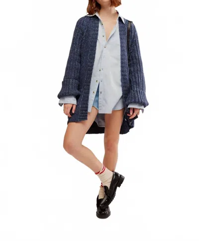 Free People Blossom Long Sleeve Cardigan In Big Dipper Blue In Multi