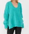 Free People Blue Bell V-neck Sweater In Teal In Blue
