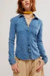 Free People Blue Blue Shirting Button Down In Indigo Combo In Blue