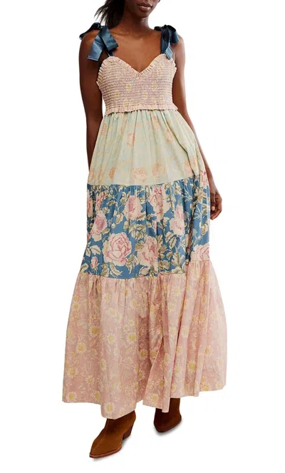 Free People Bluebell Maxi Dress Women's Antique Combo Cotton Smocked Gbo1348 In Multi