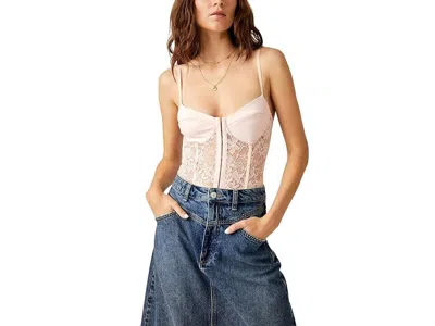 Free People Bodysuit Women Medium Pink Eyelet Lace Night Rhythm One-piece Erk116 In Pink Shell