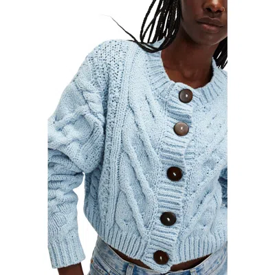 Free People Bonfire Cable Knit Cardigan In Blue
