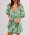 Free People Bop Around Striped Romper In Green Combo In Green