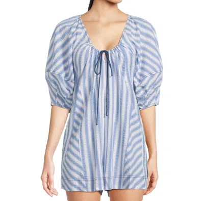 Free People Bop Around Romper In Oxford Combo In Blue