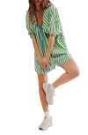 Free People Bop Around Striped Romper In Green Combo In Green Combo