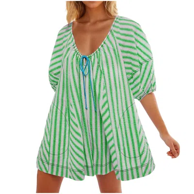 FREE PEOPLE BOP AROUND STRIPED ROMPER IN GREEN COMBO