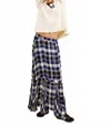 Free People Bordeaux Plaid Maxi Skirt In Navy In Blue