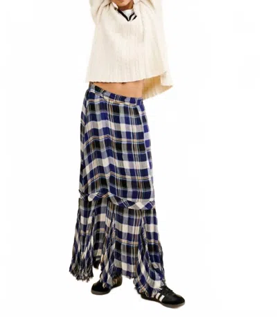 Free People Bordeaux Plaid Maxi Skirt In Navy In Blue