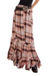 Free People Bordeaux Plaid Maxi Skirt In Soft Pink Combo