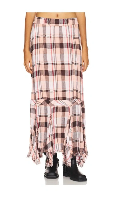 Free People Bordeaux Plaid Maxi Skirt In Soft Pink Combo
