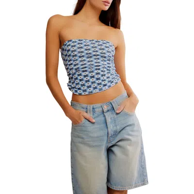 Free People Boulevard Floral Cotton Knit Tube Top In Blue