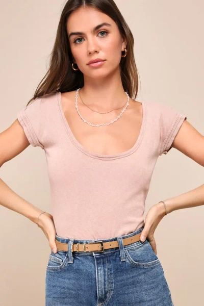 Free People Bout Time Dusty Mauve Cotton Scoop Neck Cap Sleeve Tee
