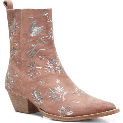 Free People Bowers Embroidered Bootie In Perfect Pink