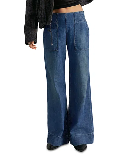 Free People Breezy High Rise Denim Pull On Jeans In Dusk In Blue